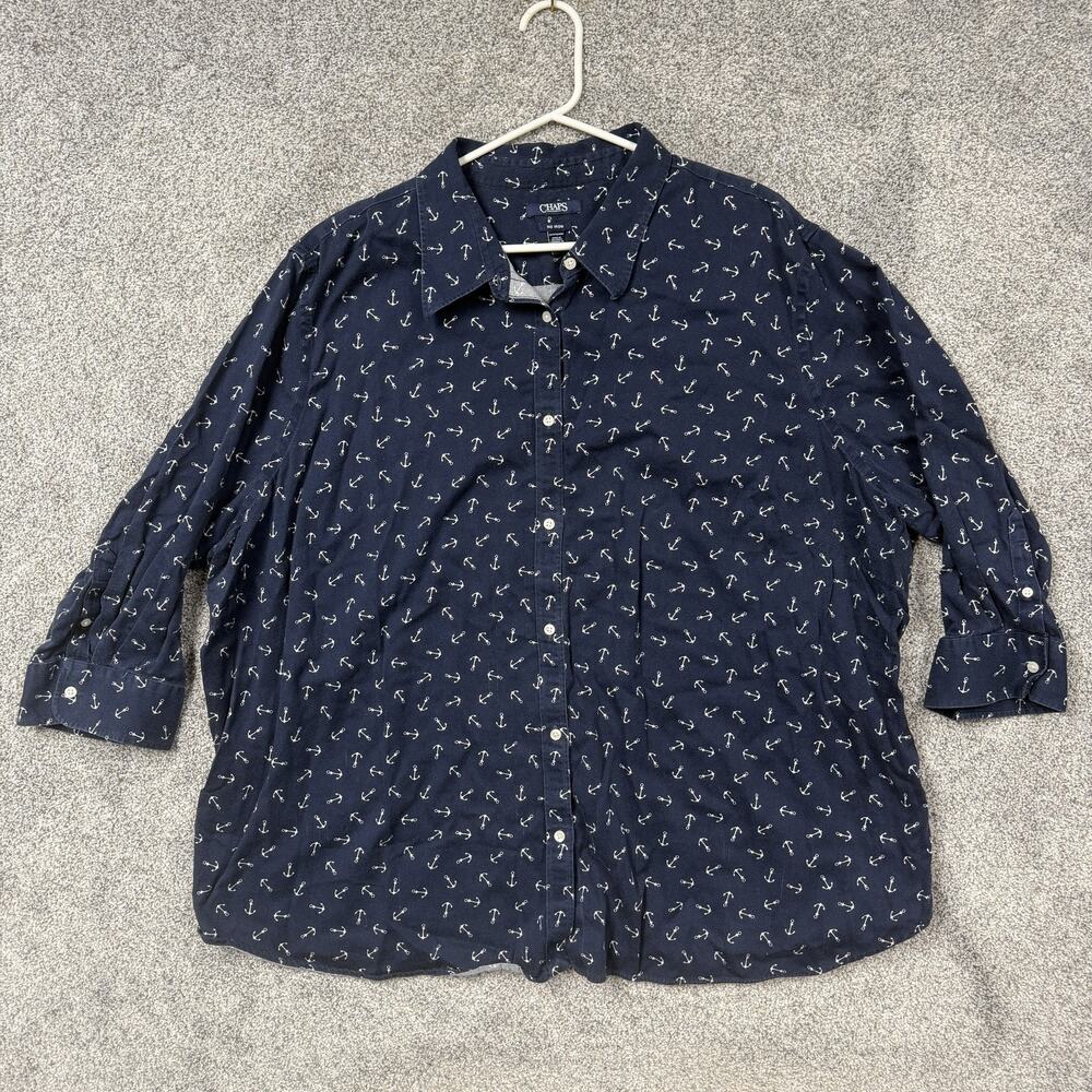 Chaps Button Up Shirt 3X Plus Anchor Nautical Coastal Resort Preppy Layering
